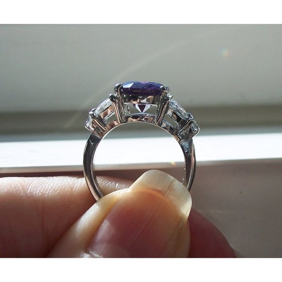 STAINLESS STEEL Simulated Amethyst Cz Ring With Butterfly Sides - Picture 7 of 16